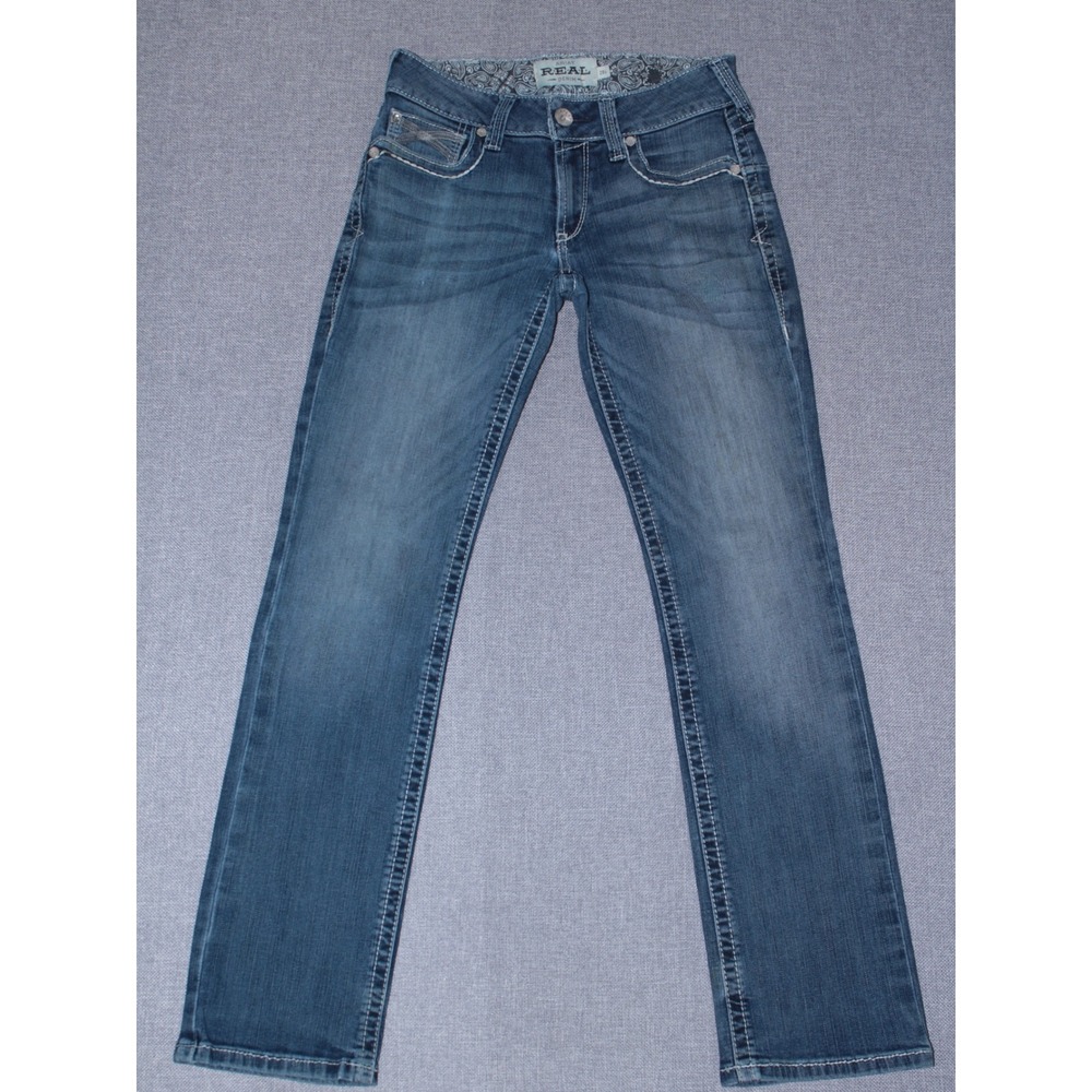 Ariat Real Jeans Straight Leg Women 28S Blue Denim Contrast Stitching